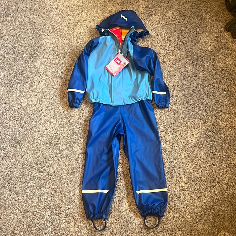 Helly Hansen Kids Bergen 2.0 PU Rainset Deep Fjord Kids sizes NWT - Picture 2 of 13